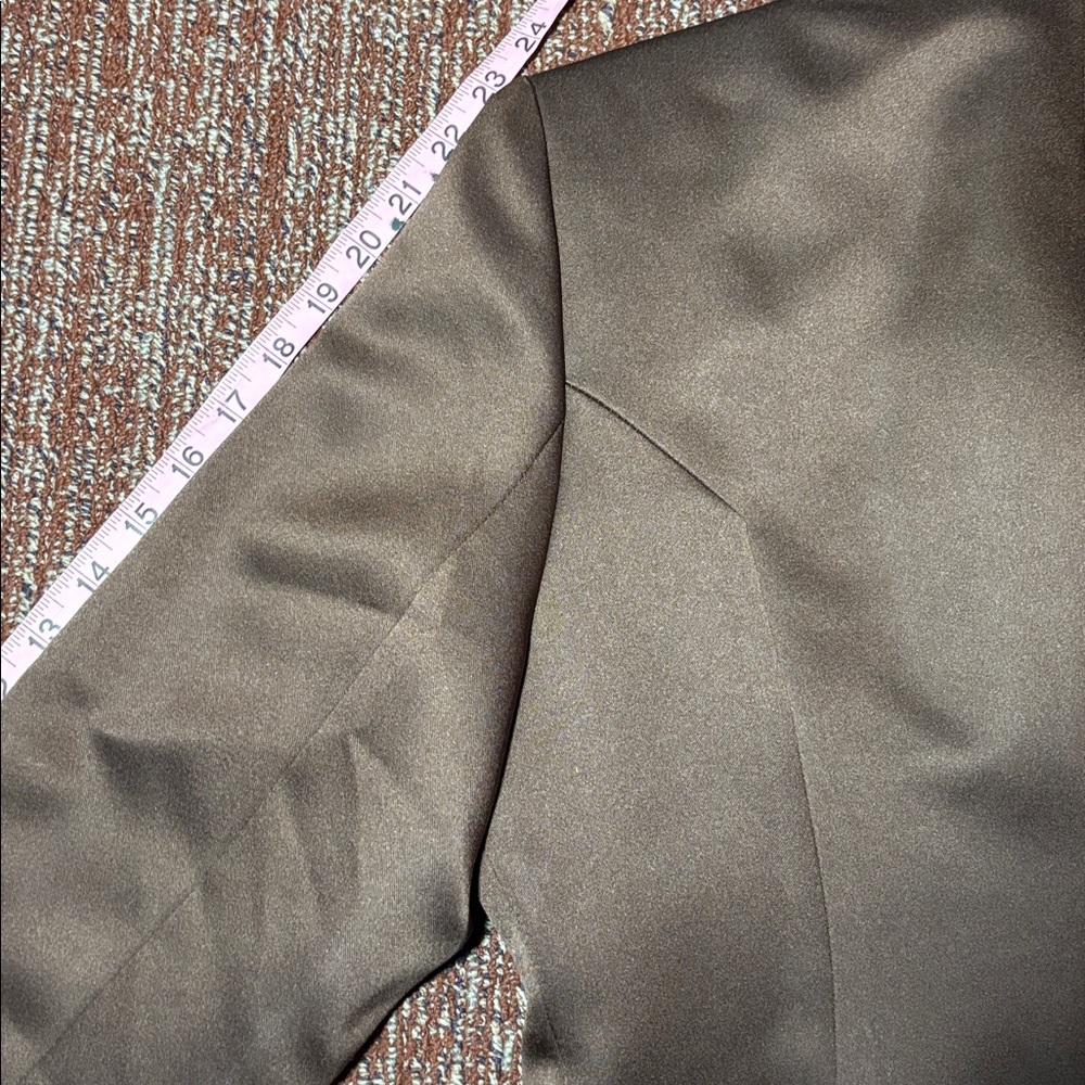 Chocolate Brown Satin Blazer fitted women’s blazer shiny button front structured - Picture 15 of 15